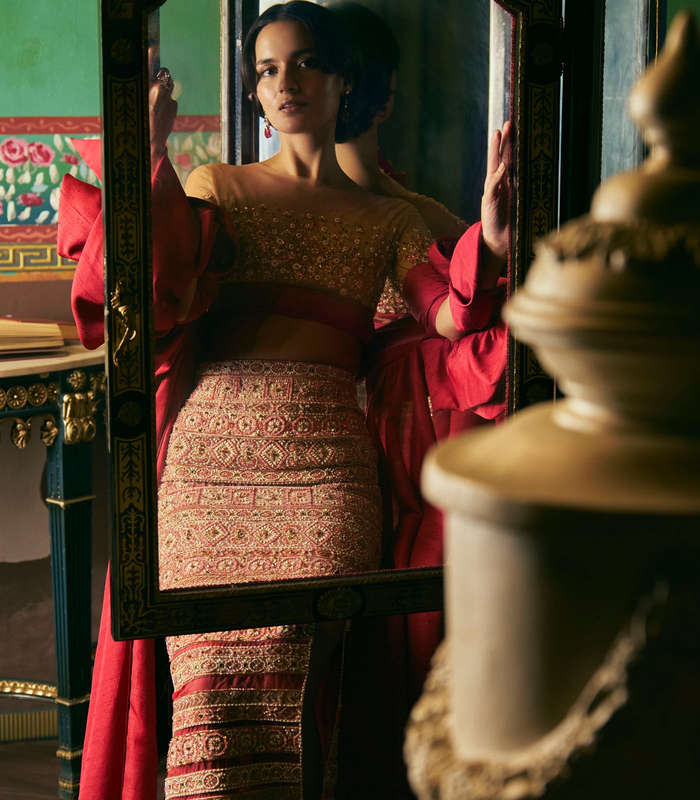 Sheer Embroidered Skirt Set