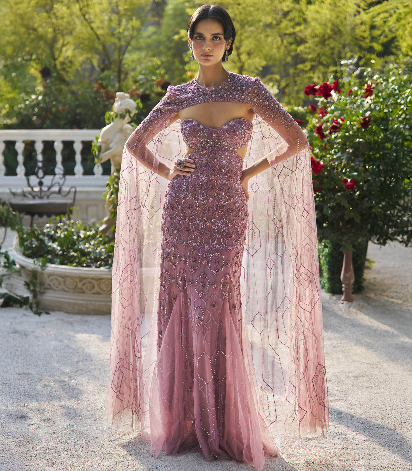 Cut-Out Gown with Cape