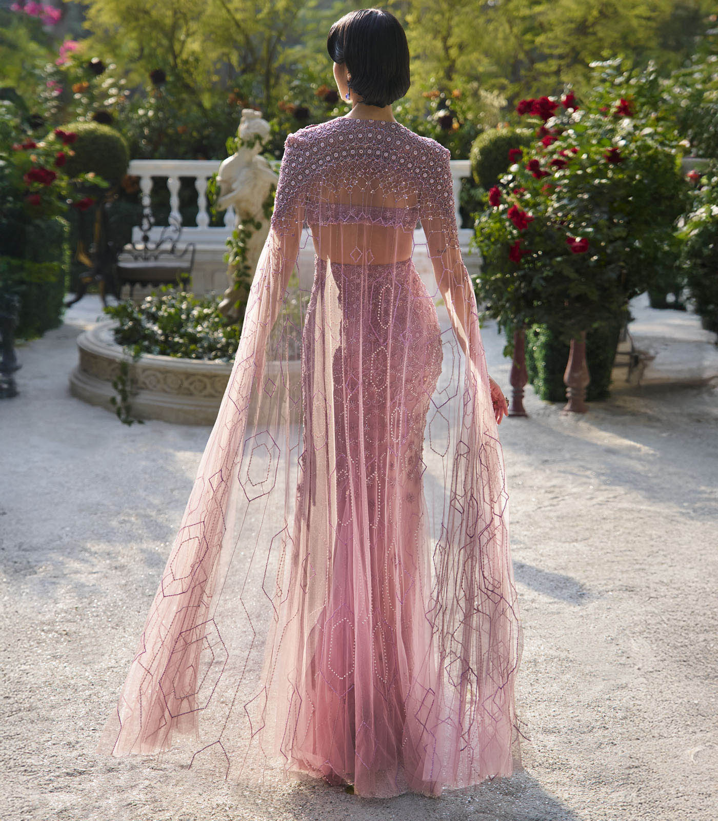 Cut-Out Gown with Cape