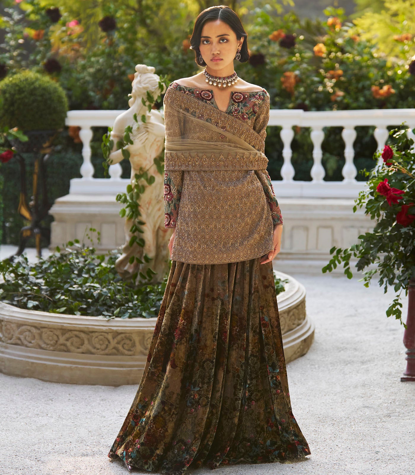 Grid Embroidered Kurta Set