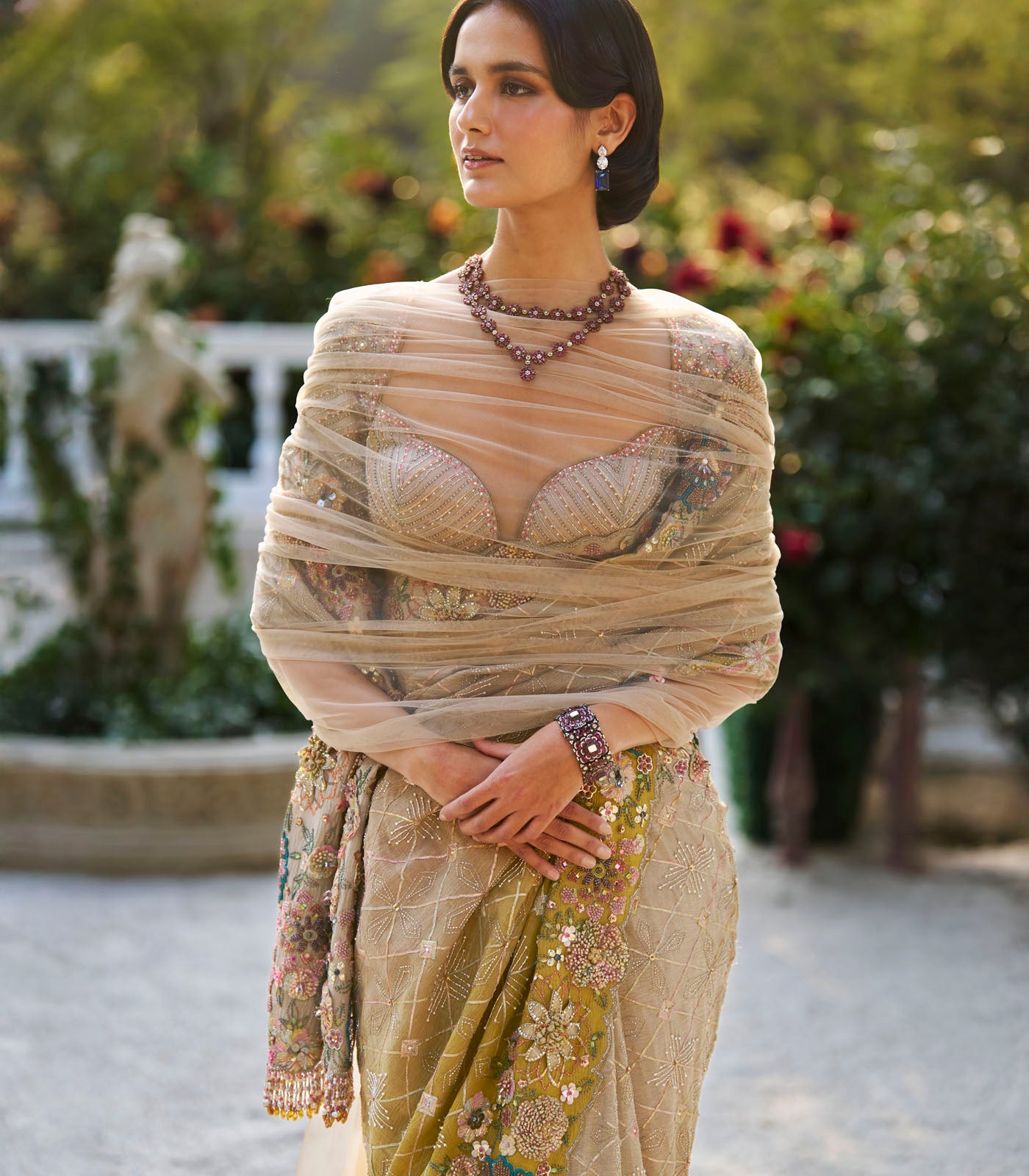 Geometric Grid Ombre Saree