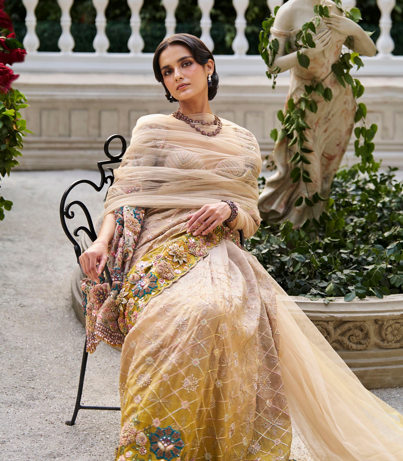 Geometric Grid Ombre Saree