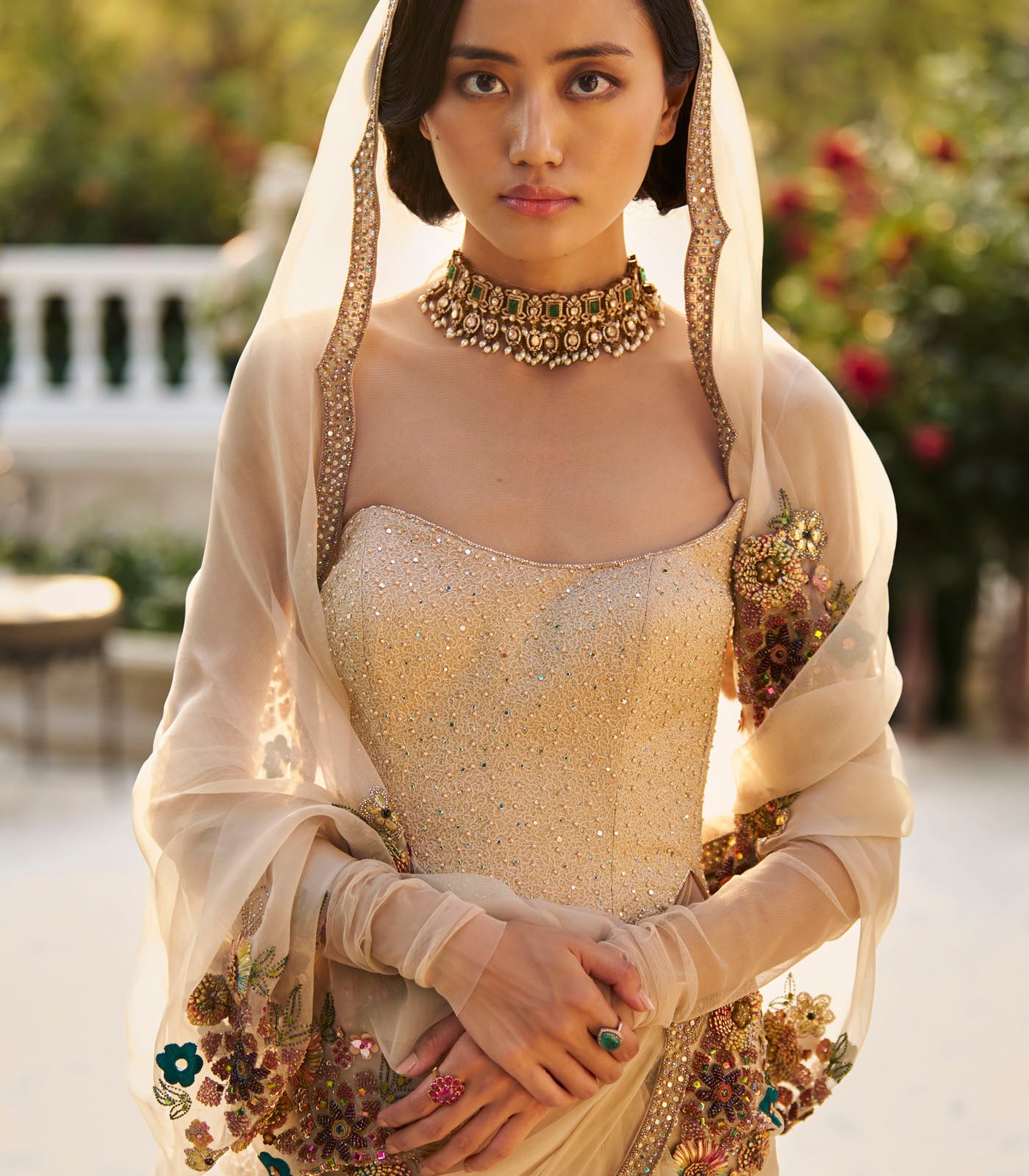 Embellished Floral Saree Set