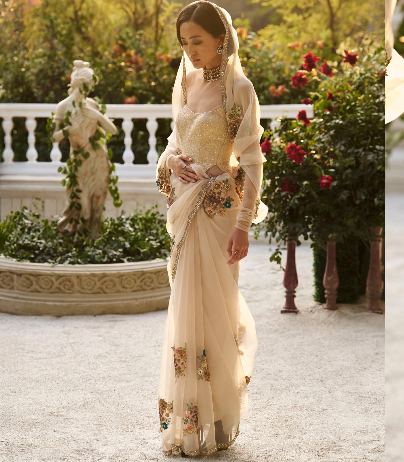 Embellished Floral Saree Set