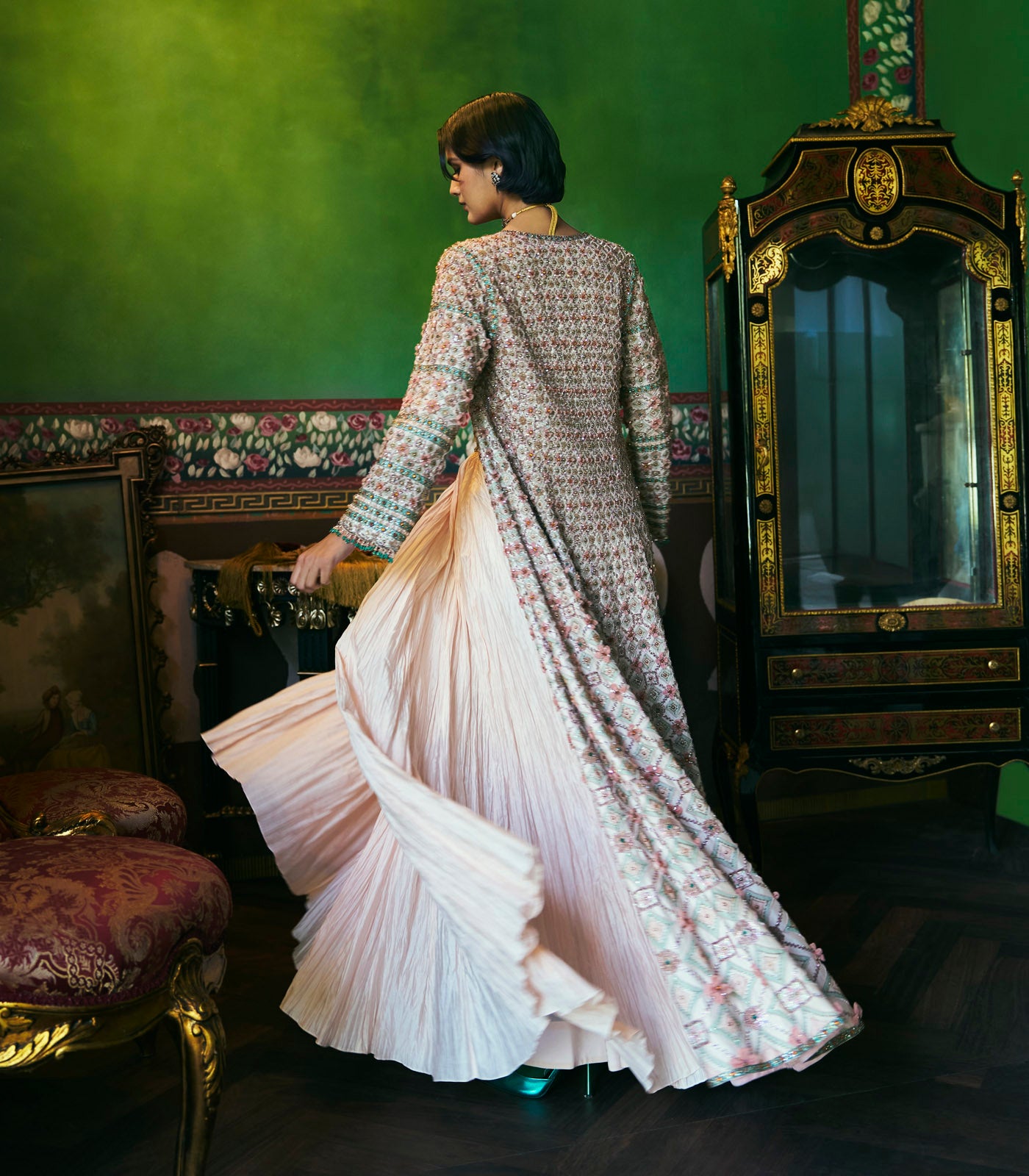 Embroidered Jacket Skirt Set