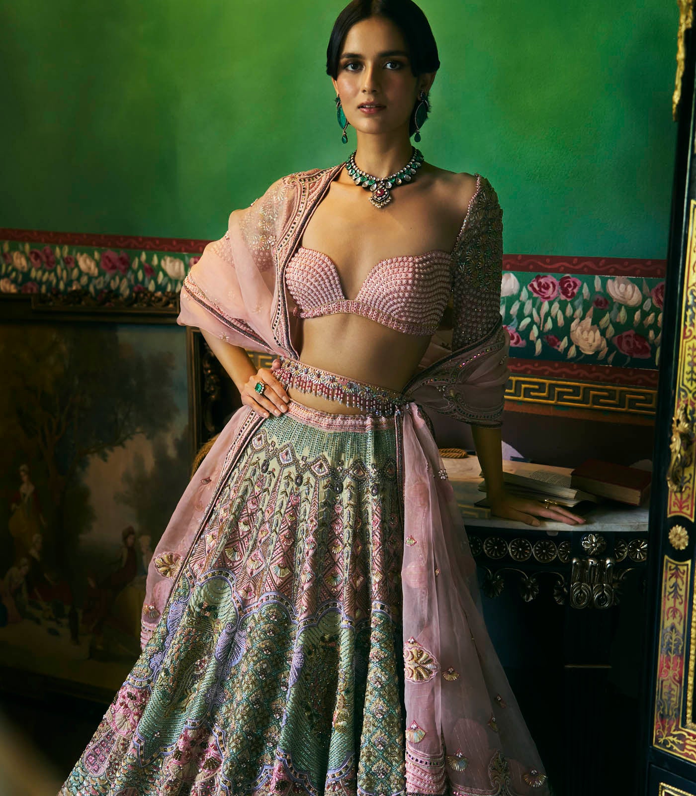 Multicolor Embroidered Lehenga Set