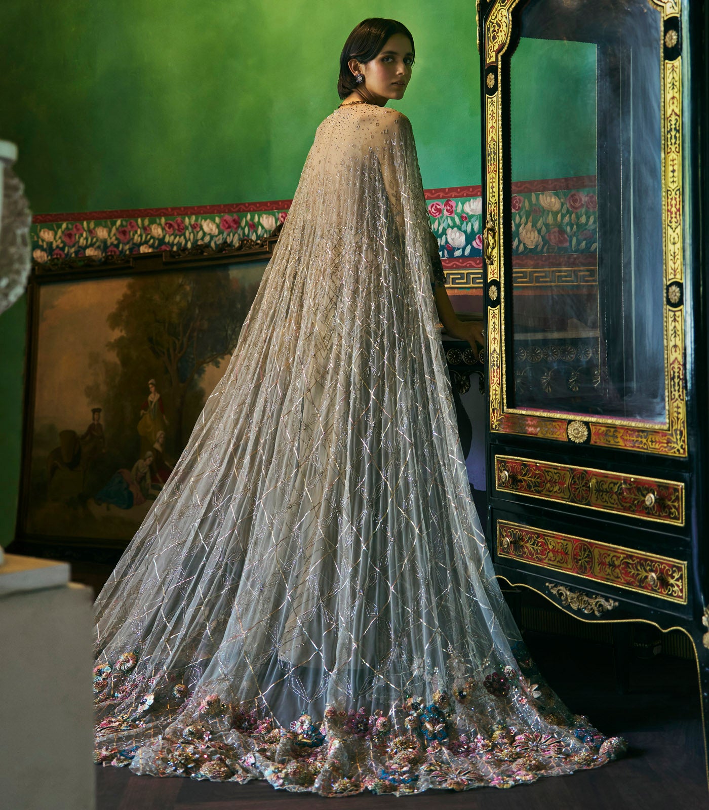 Embellished Gown with Cape