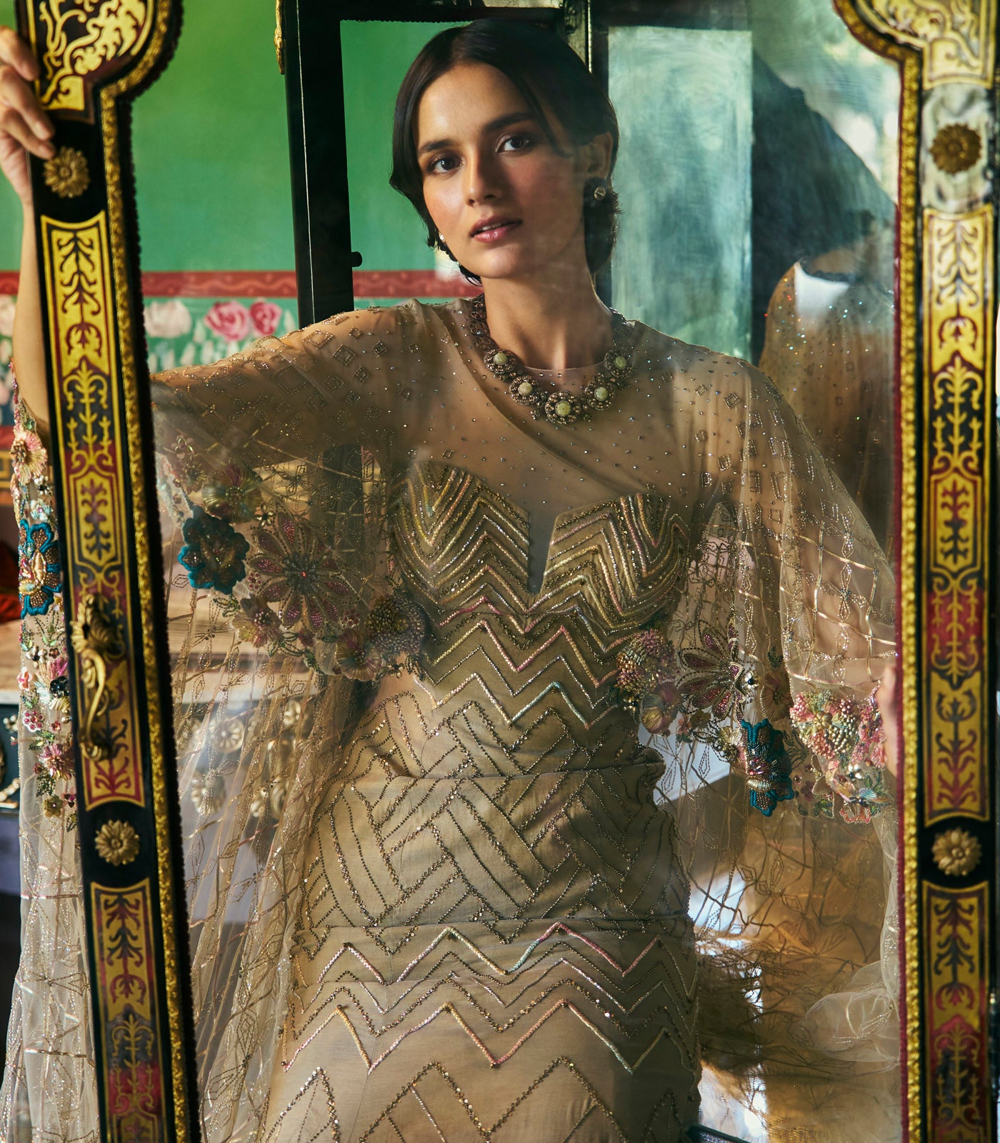 Embellished Gown with Cape