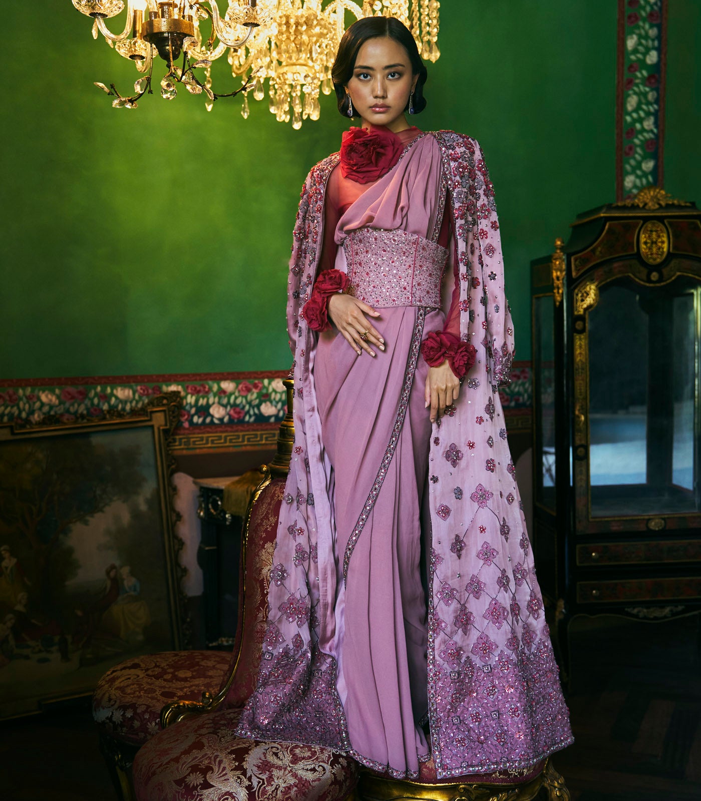 Long Jacket Saree Set