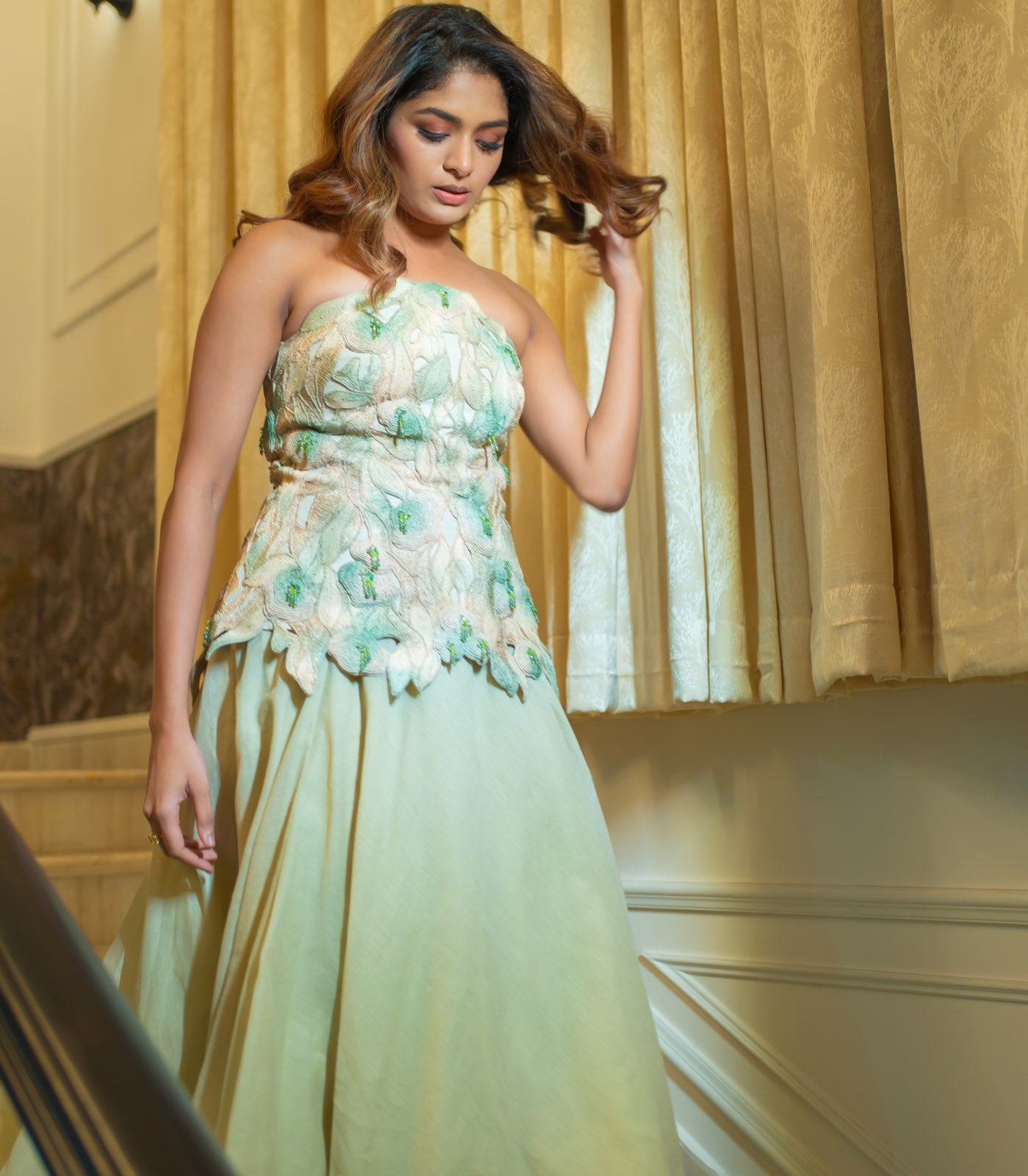 Aditi Shankar spotted in our lily green strapless gown