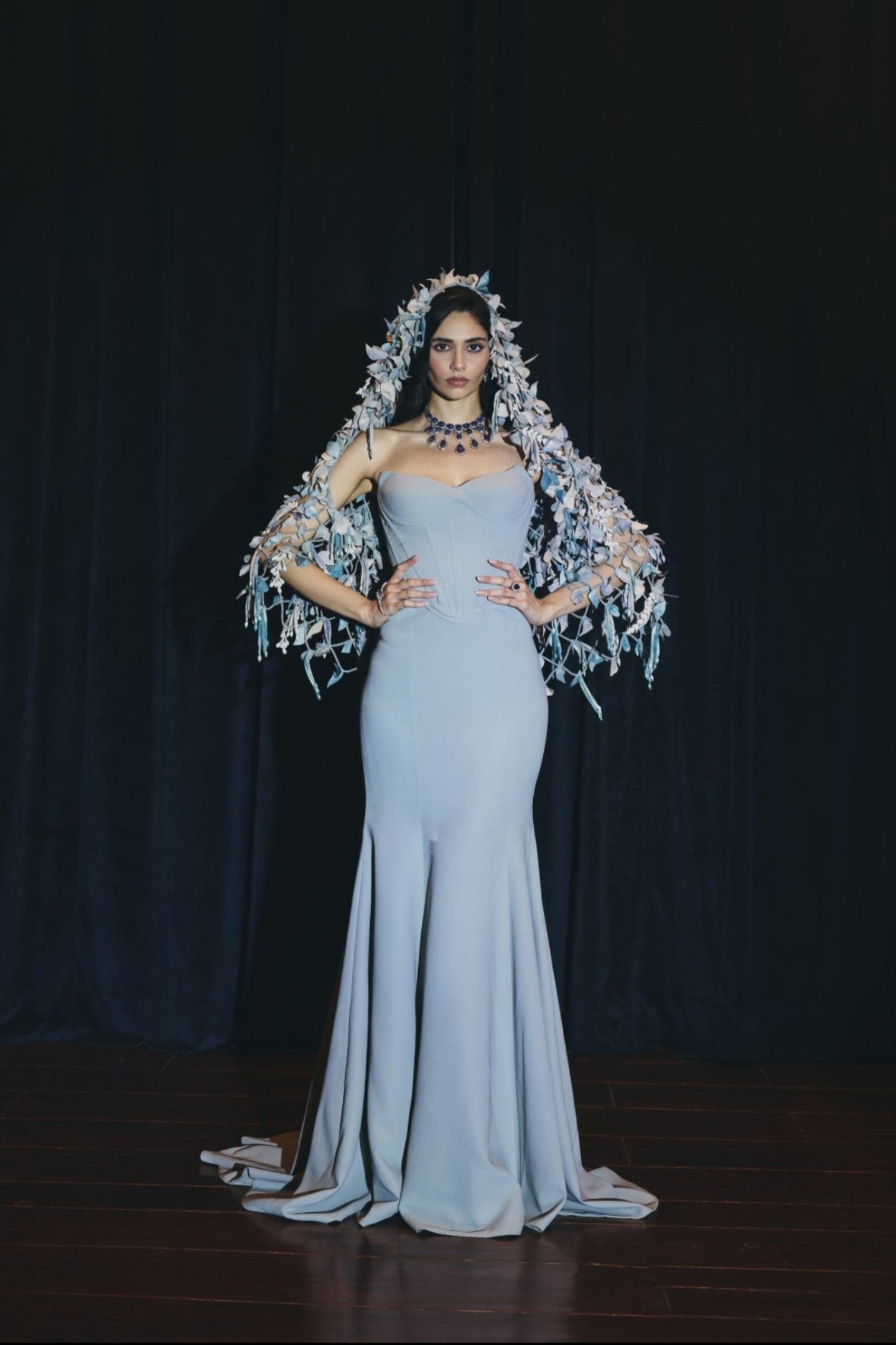 Strapless Cape Gown