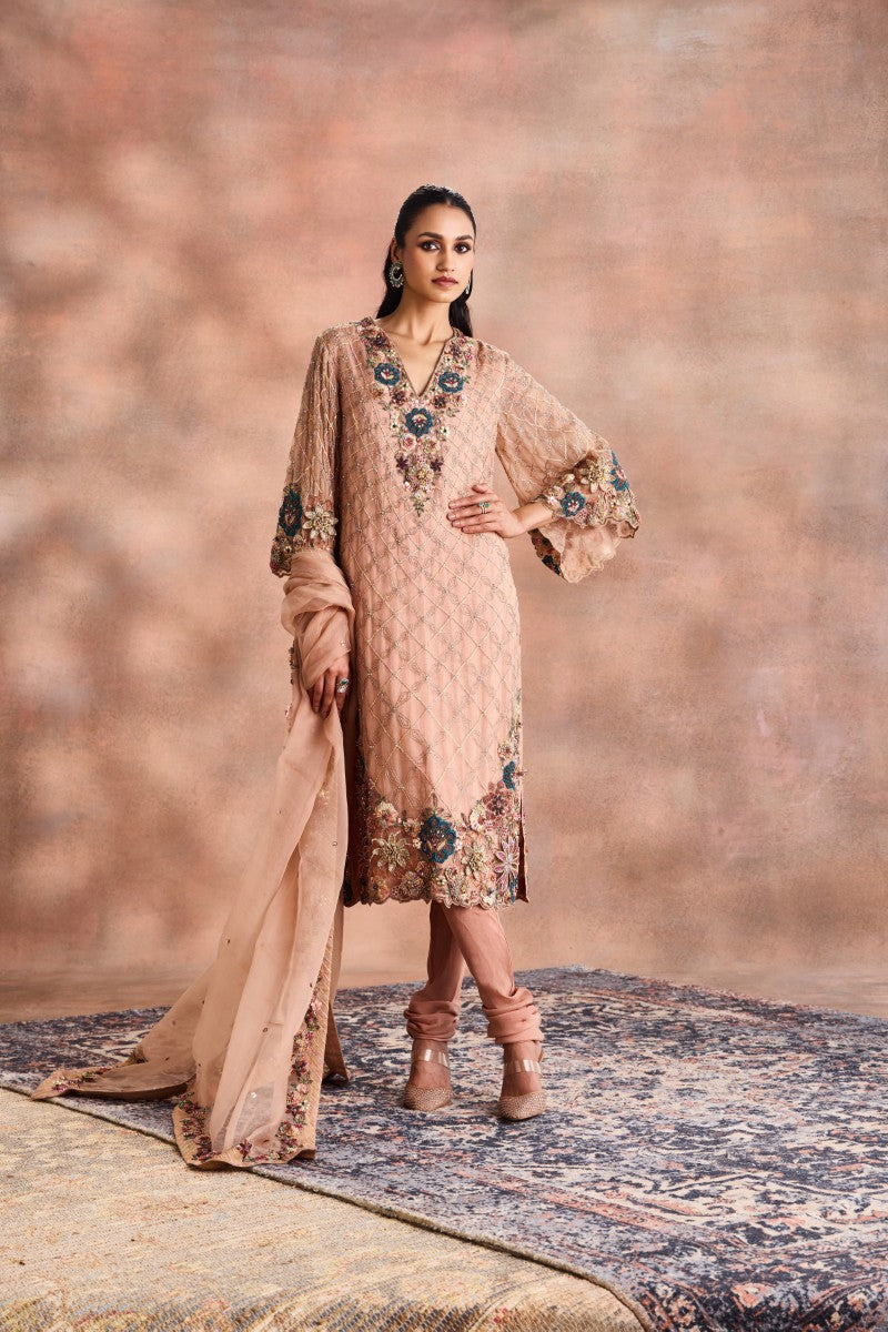 Floral Lattice Kurta Set