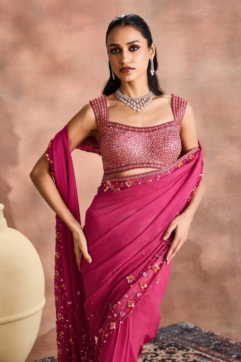Embellished Sheer Saree set
