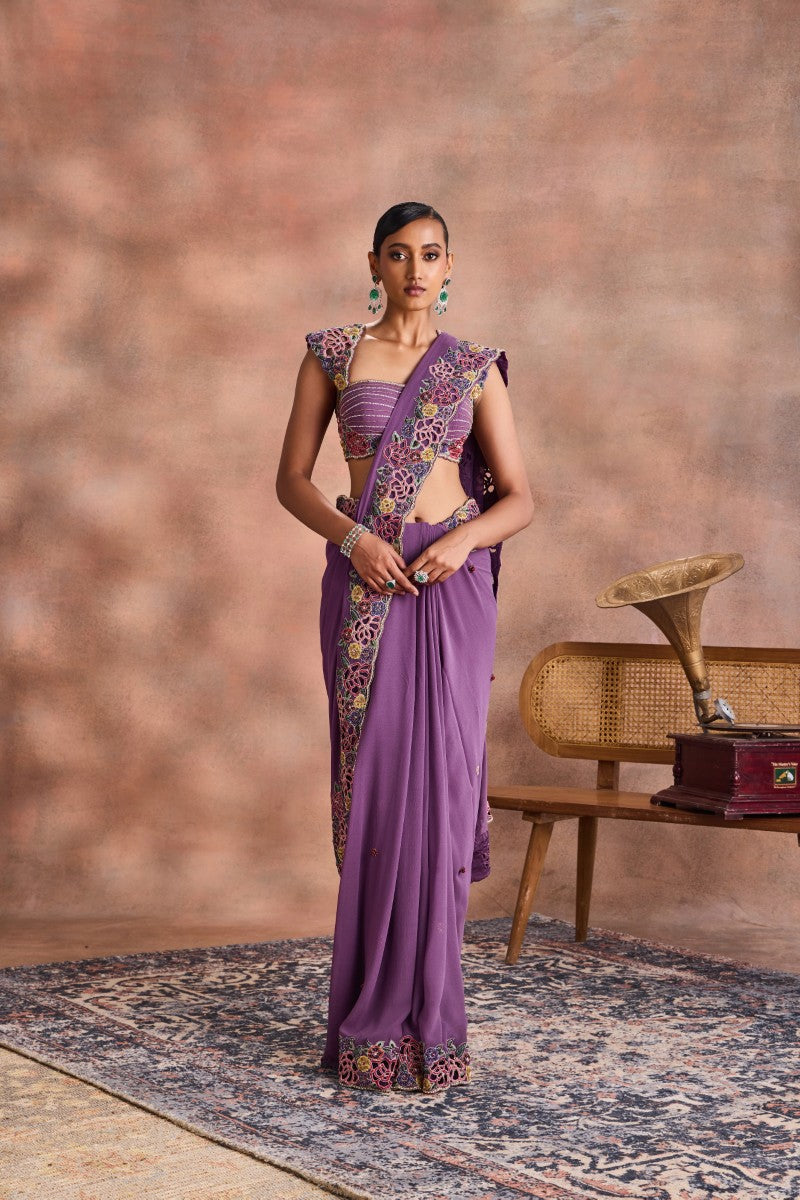 Cutwork Floral Saree Set