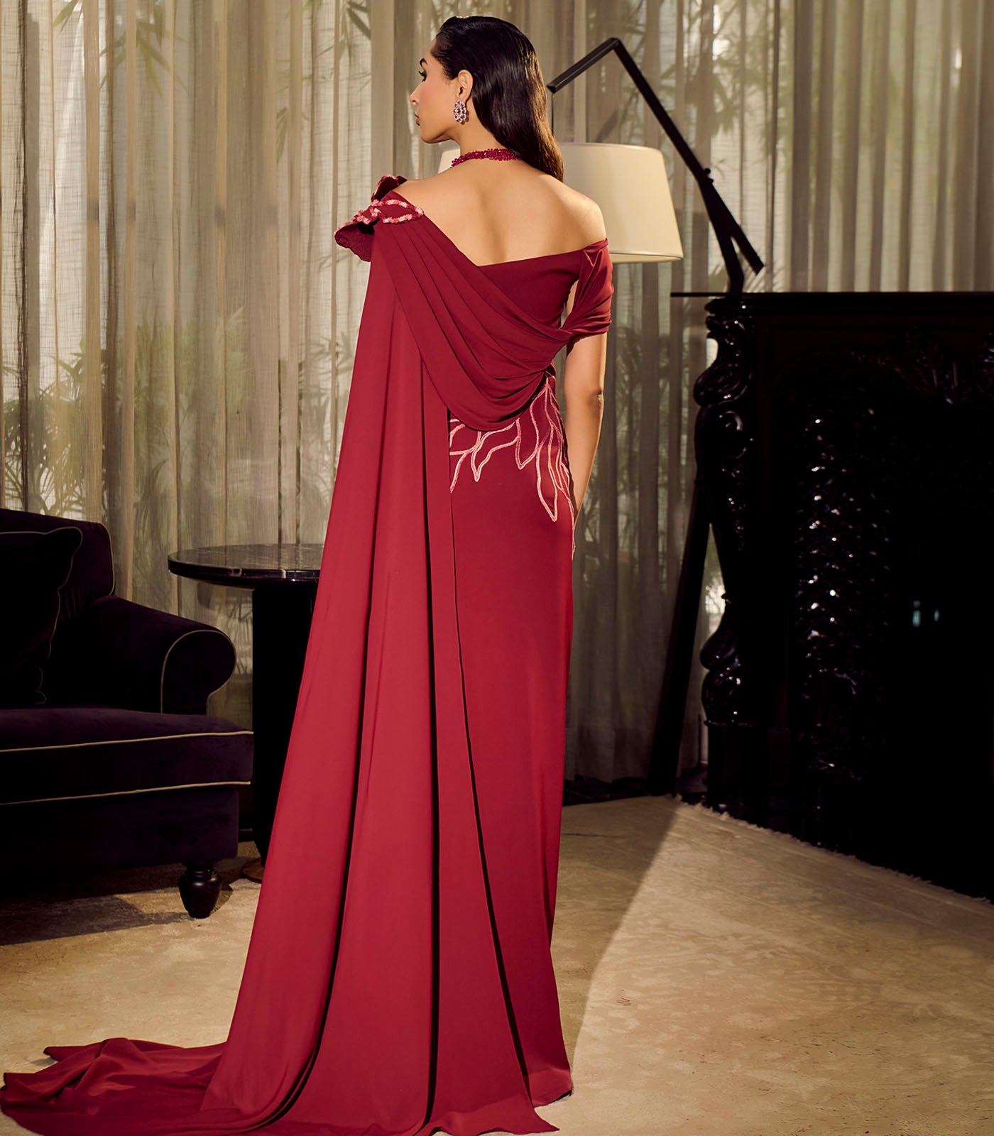 Cape Trail Sheath Gown