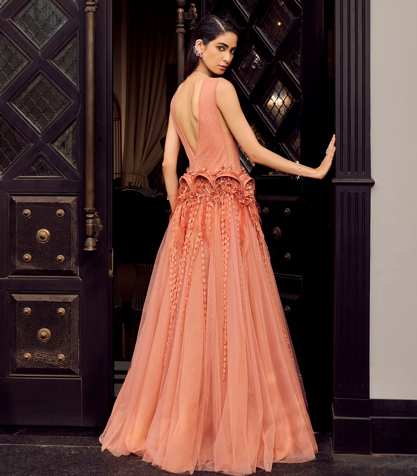 Embellished Crimped Gown