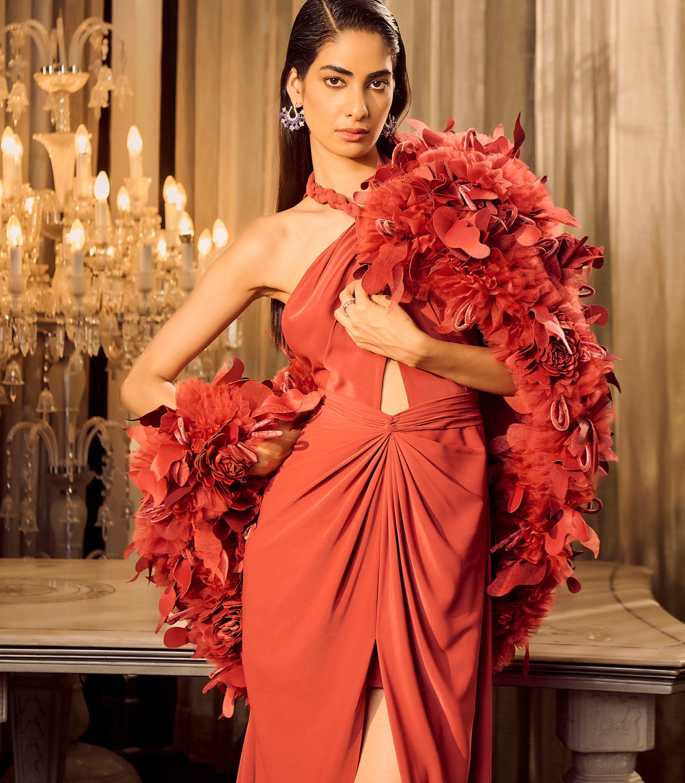 Halter Neck Ruched Gown