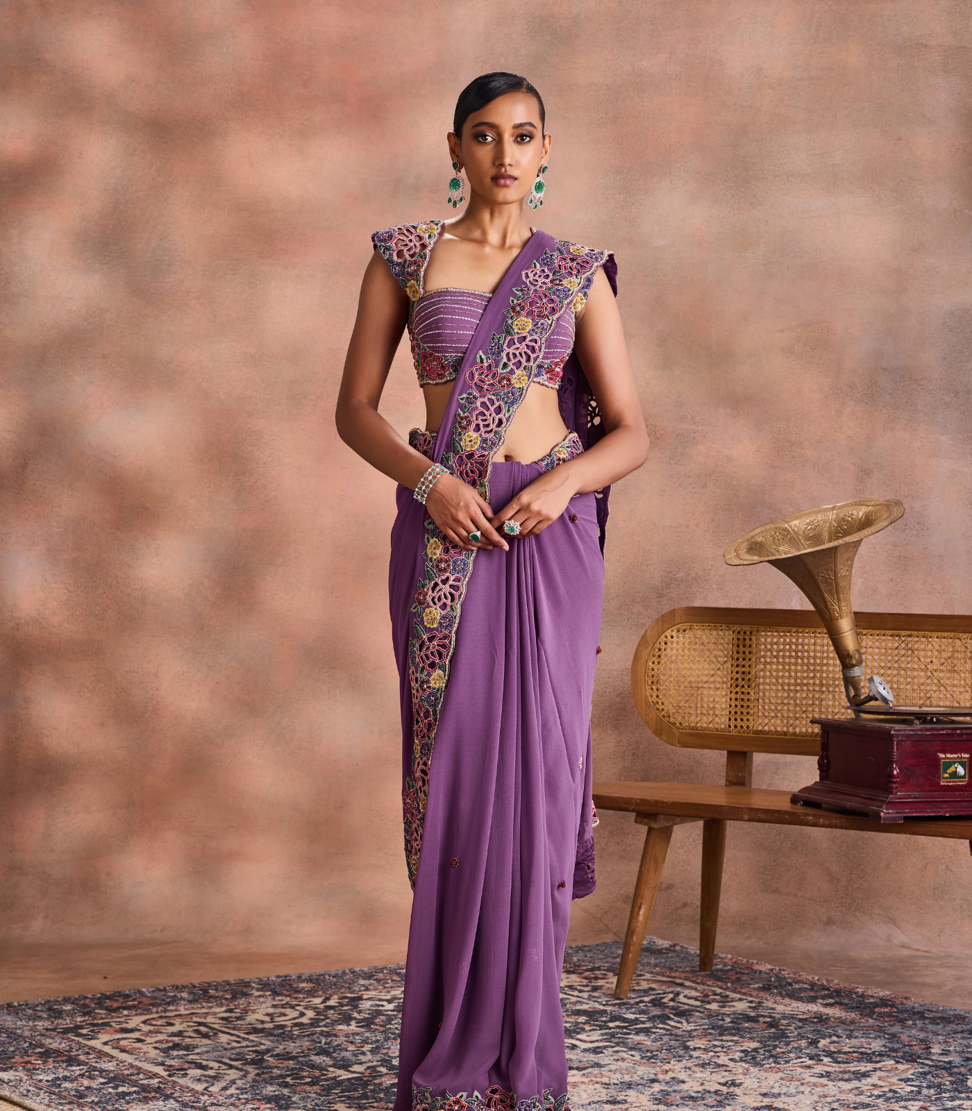 Cutwork Floral Saree Set