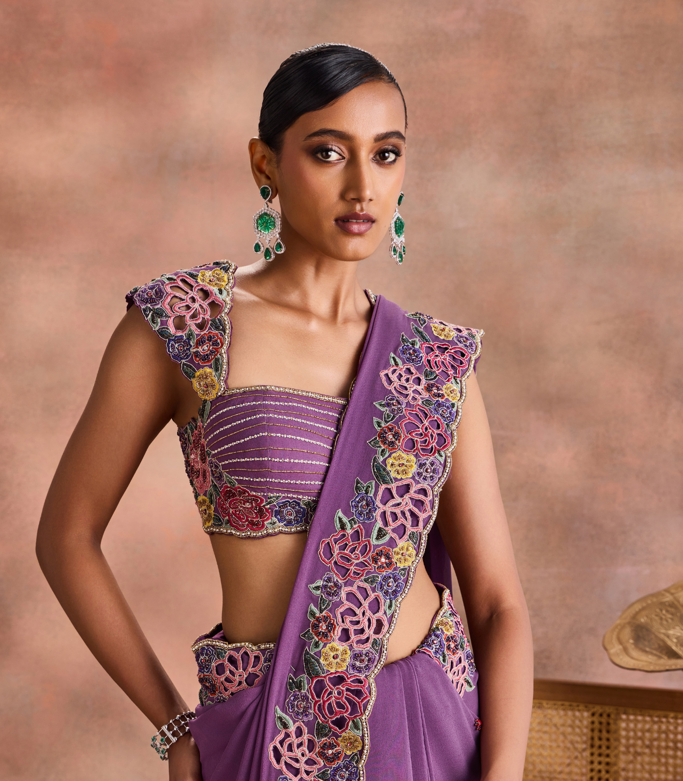 Cutwork Floral Saree Set
