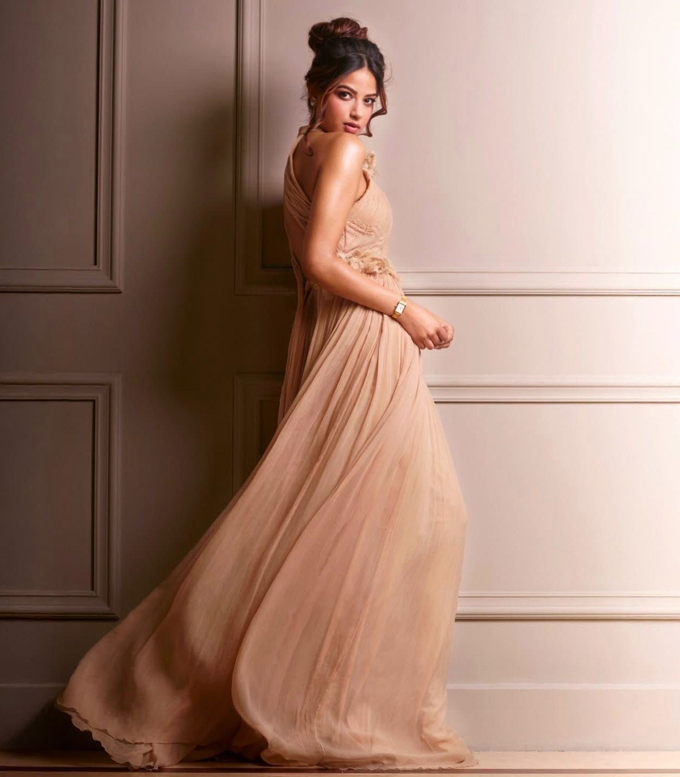 Harnaaz Sandhu spotted in our beige pleated gown