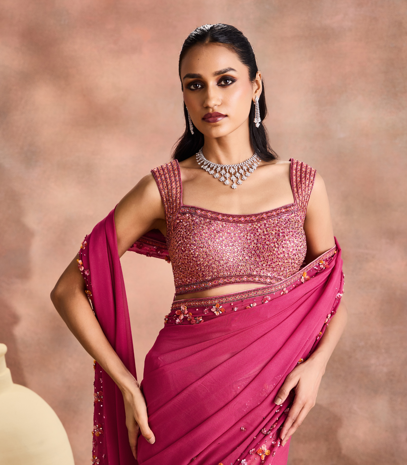 Embellished Sheer Saree set