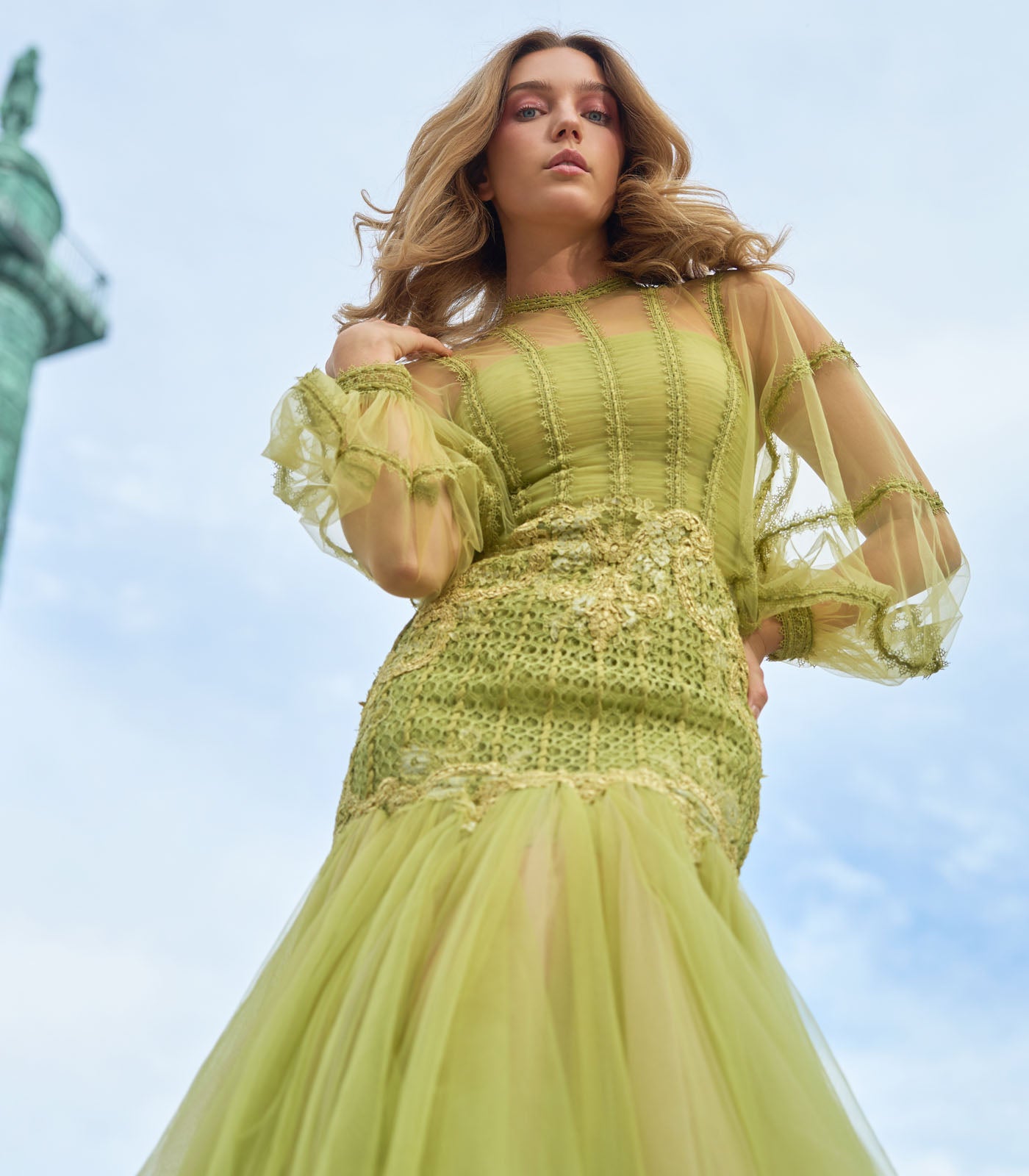 Olive green flare gown