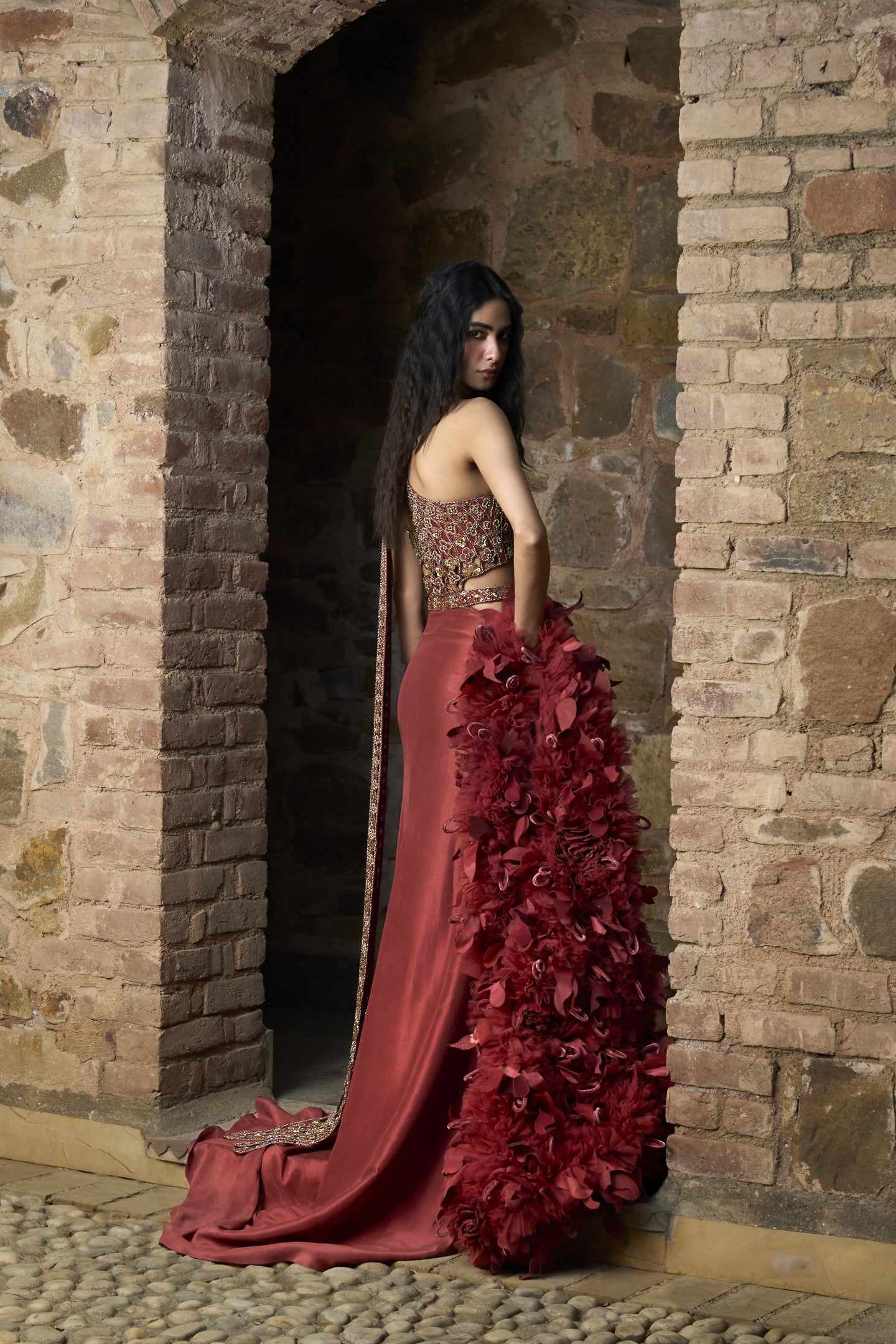 Cutout Sari Gown