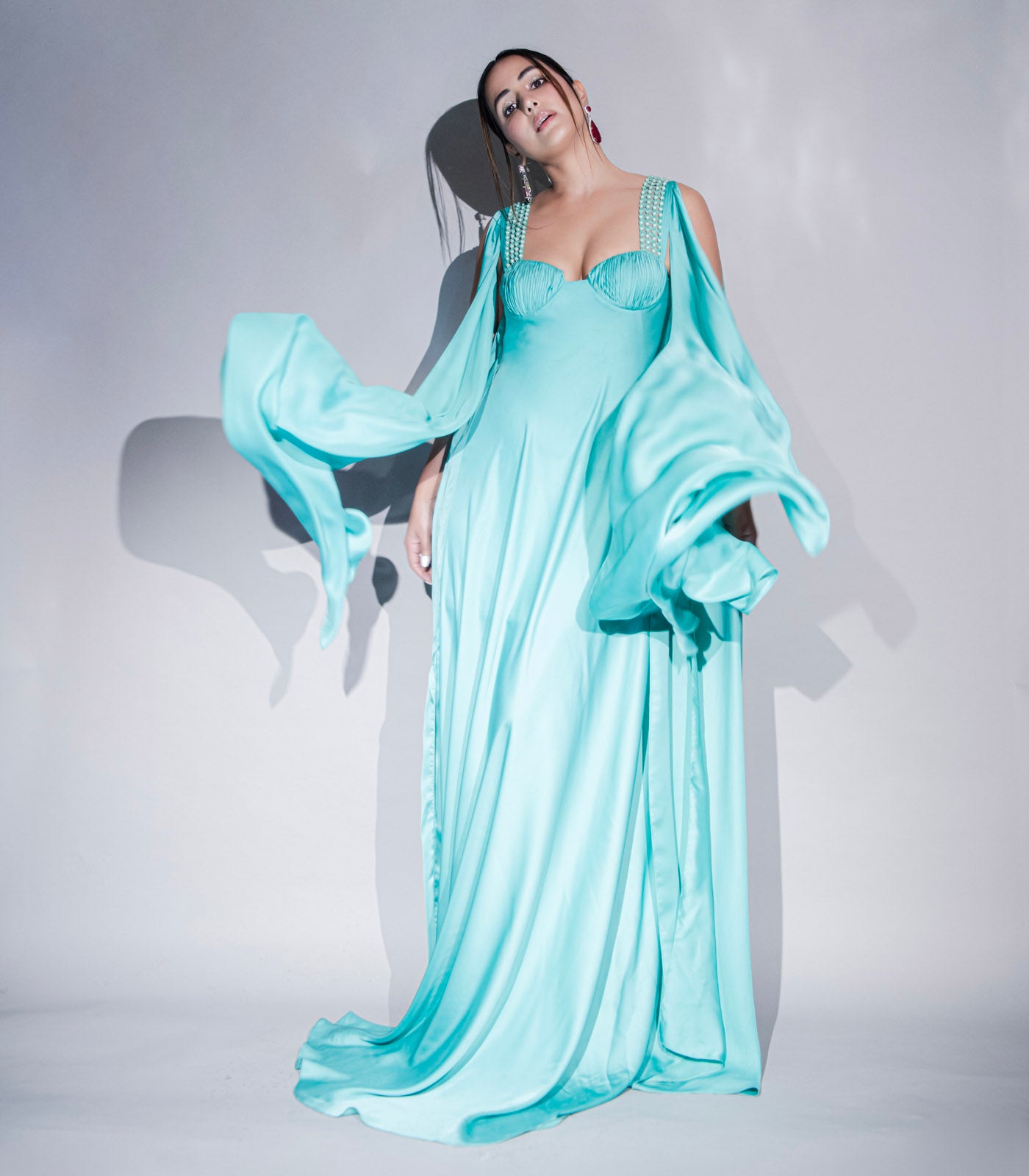 Hina Khan spotted in our aqua green drape gown