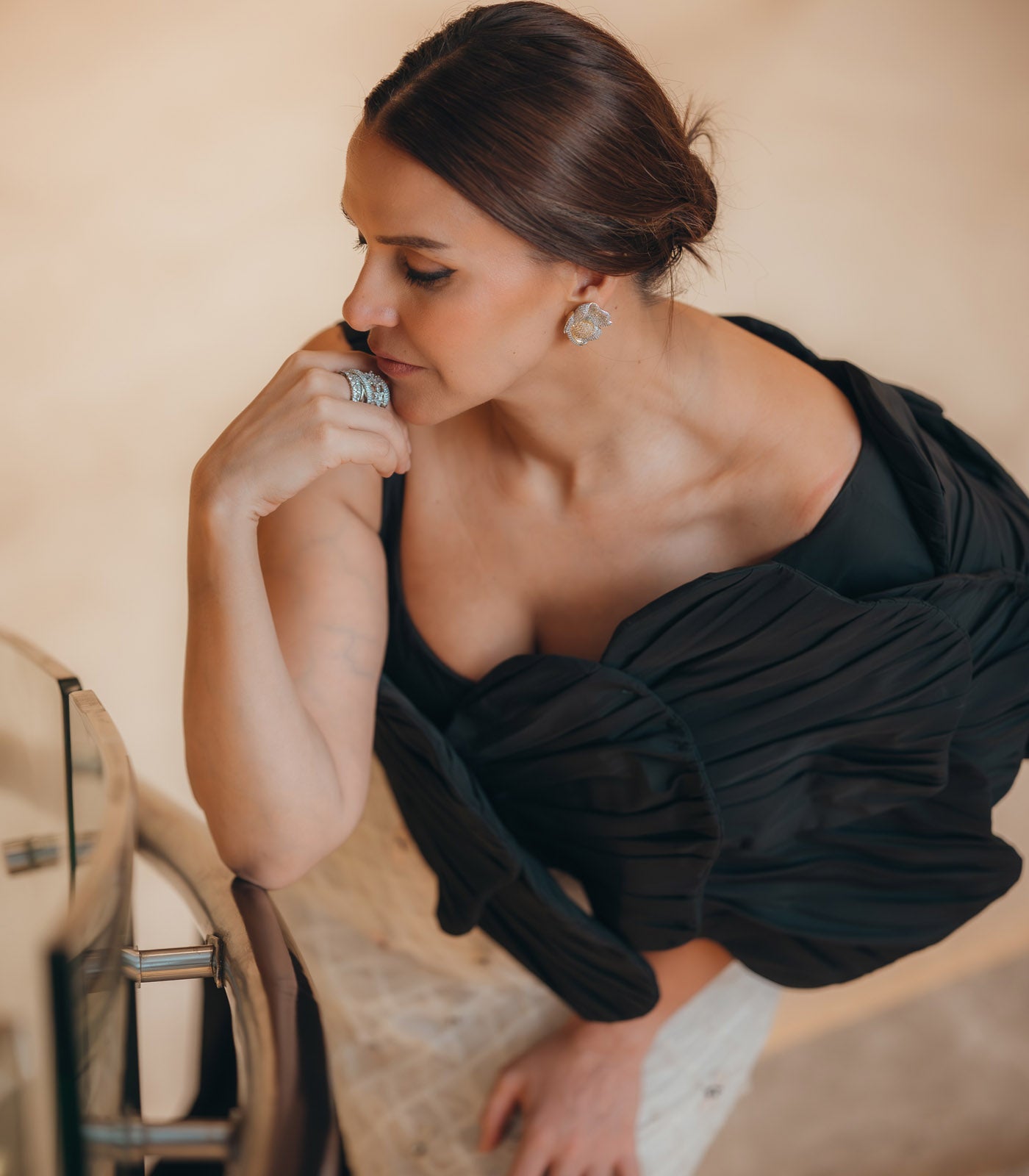 Neha Dhupia spotted in our black and white textured gown