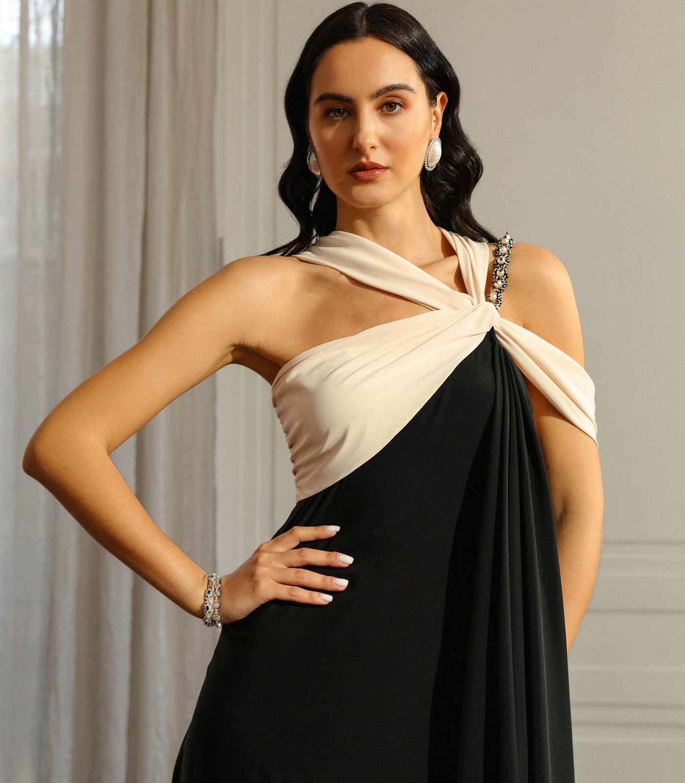 Knotted Strap Drape Gown