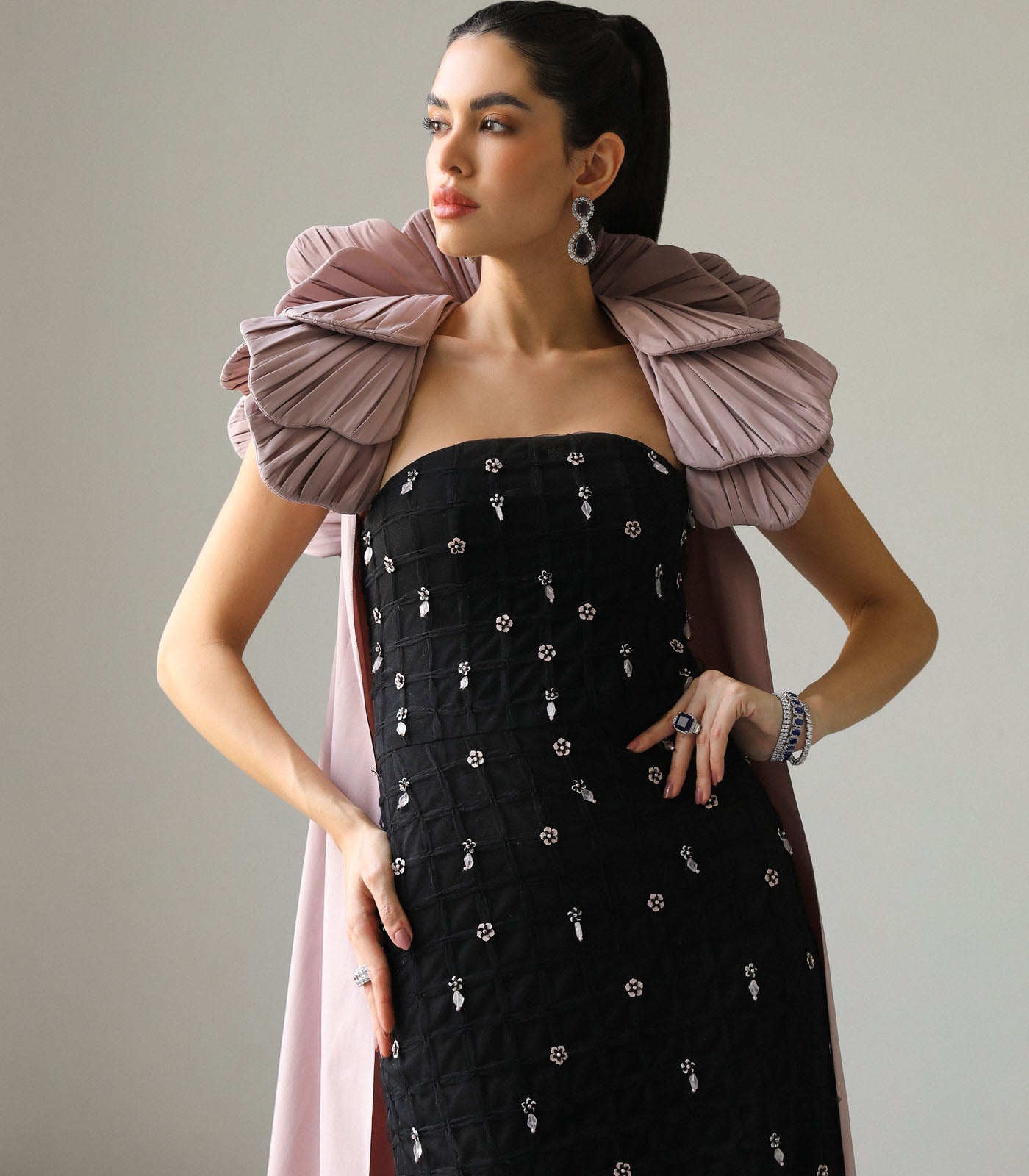 Structued Cape Embellished Gown