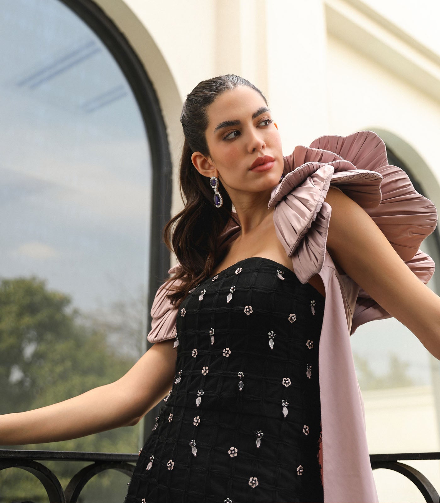 Structued Cape Embellished Gown