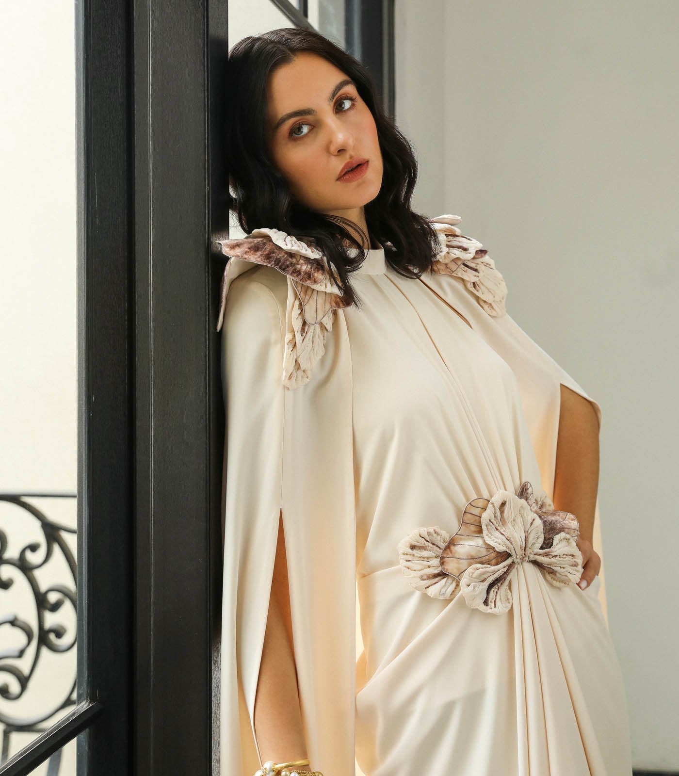 Gathered Layer Cape Gown