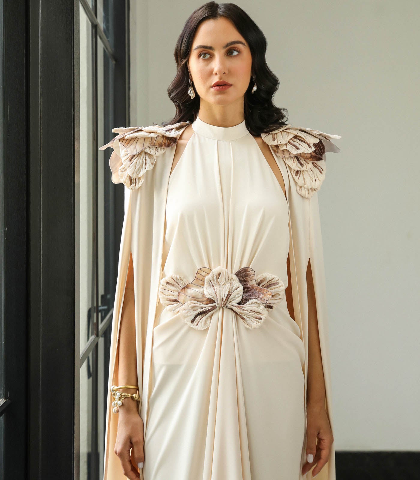 Gathered Layer Cape Gown