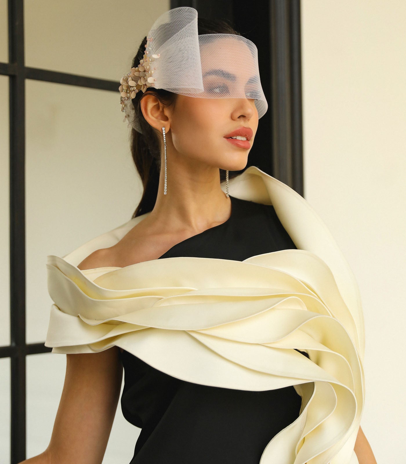 Assymetric Ruffled Slit Gown