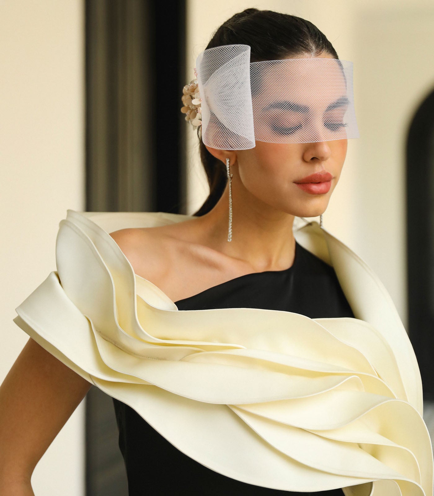 Assymetric Ruffled Slit Gown