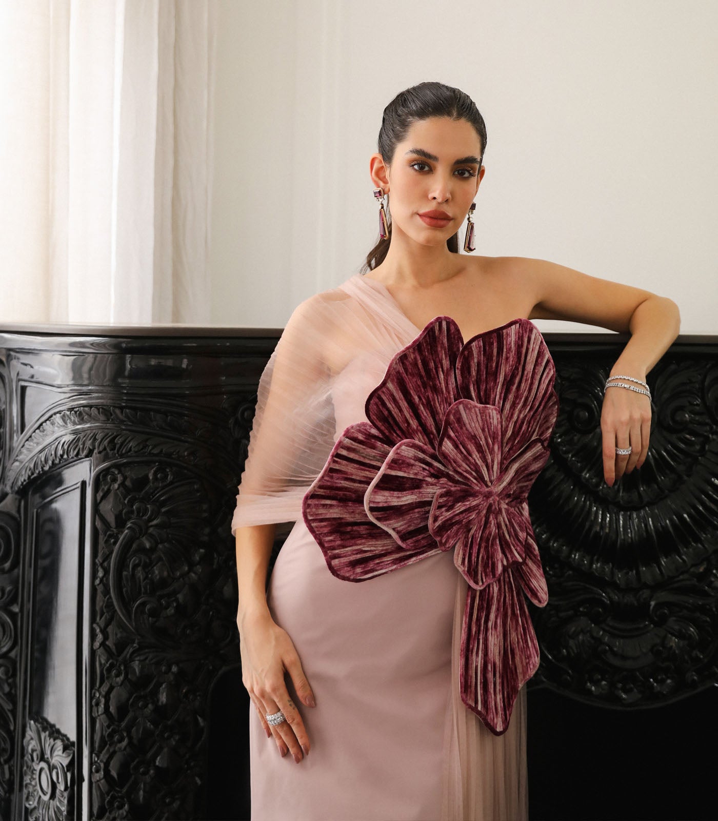 Strapless Pleated Panel Gown