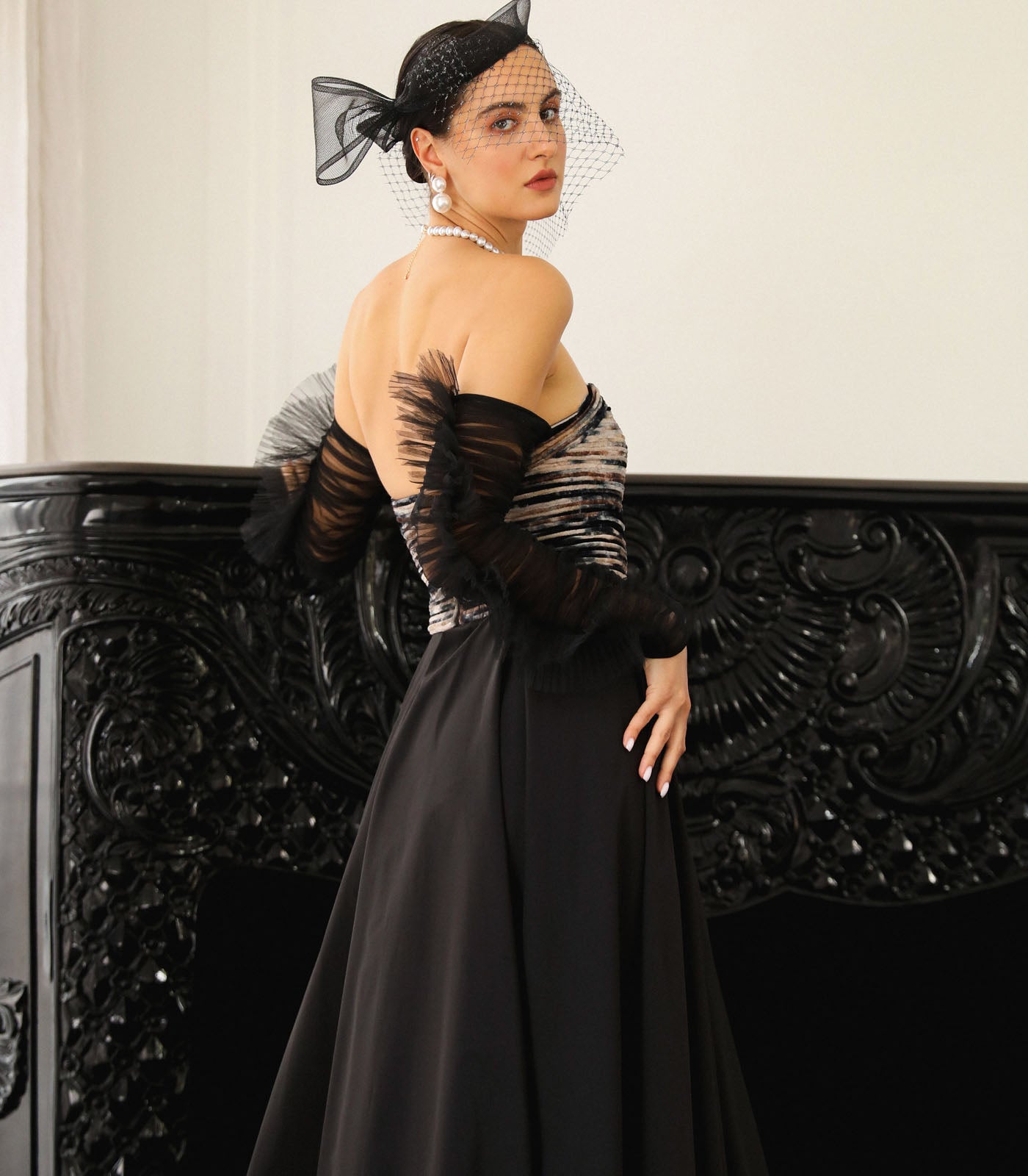 Strapless Ruched Sleeve Gown