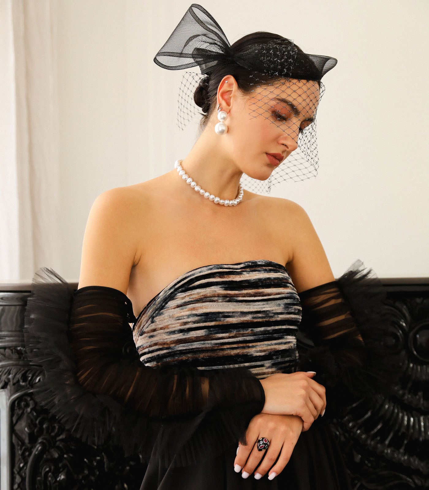 Strapless Ruched Sleeve Gown