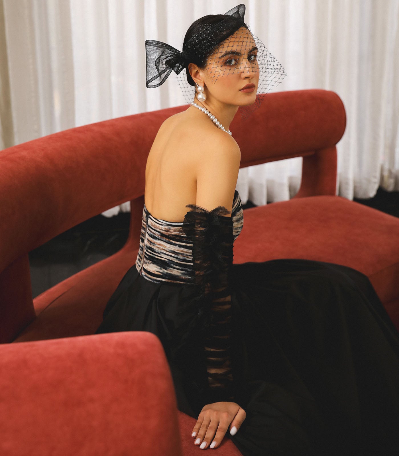 Strapless Ruched Sleeve Gown