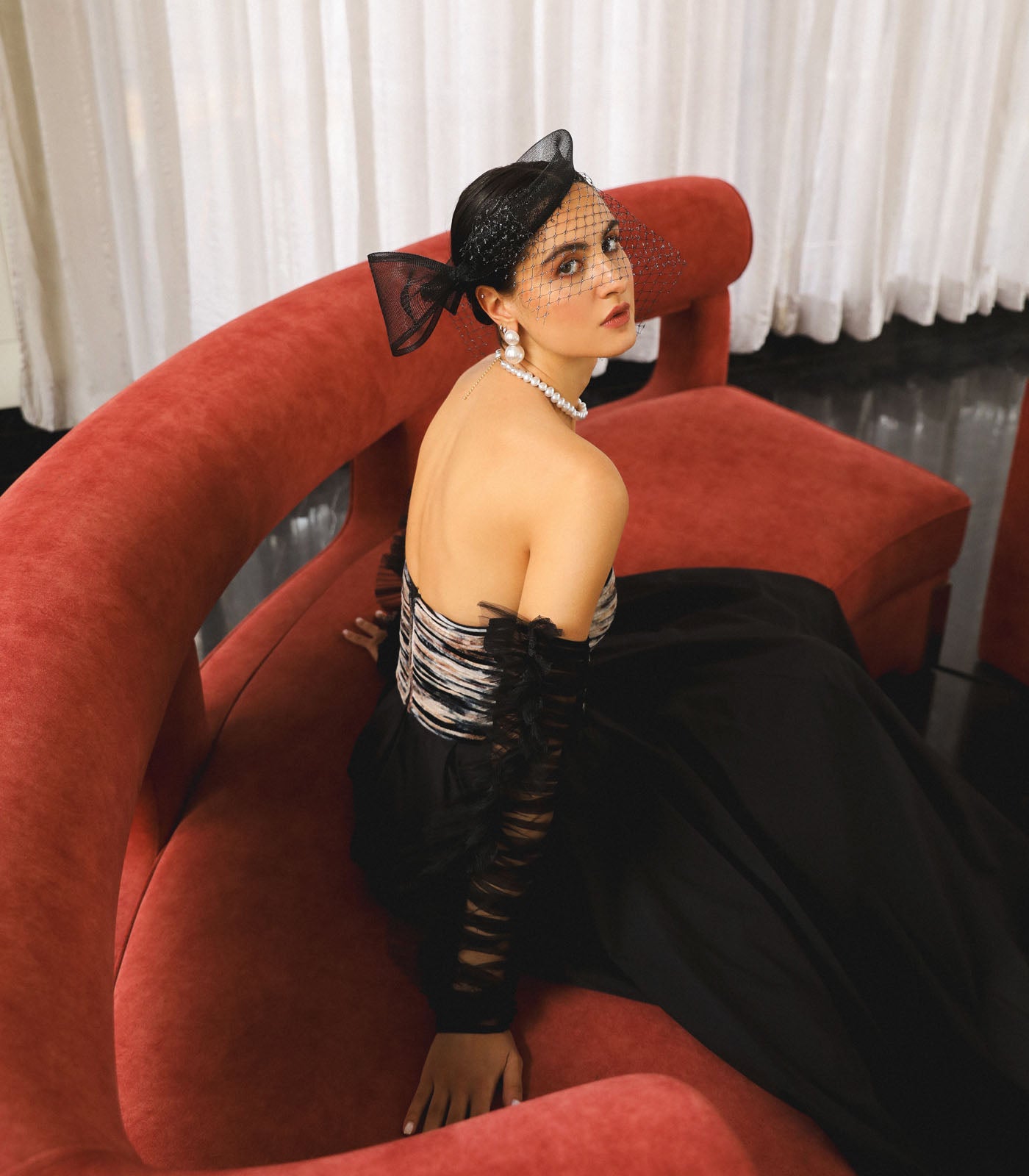 Strapless Ruched Sleeve Gown