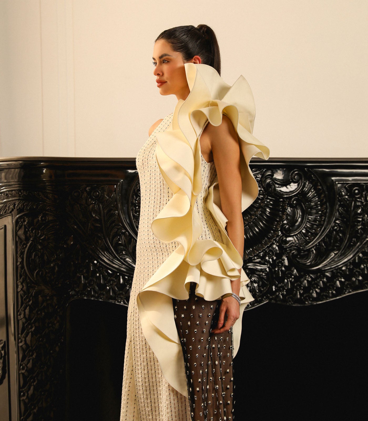 Wavy Drape Flared Gown