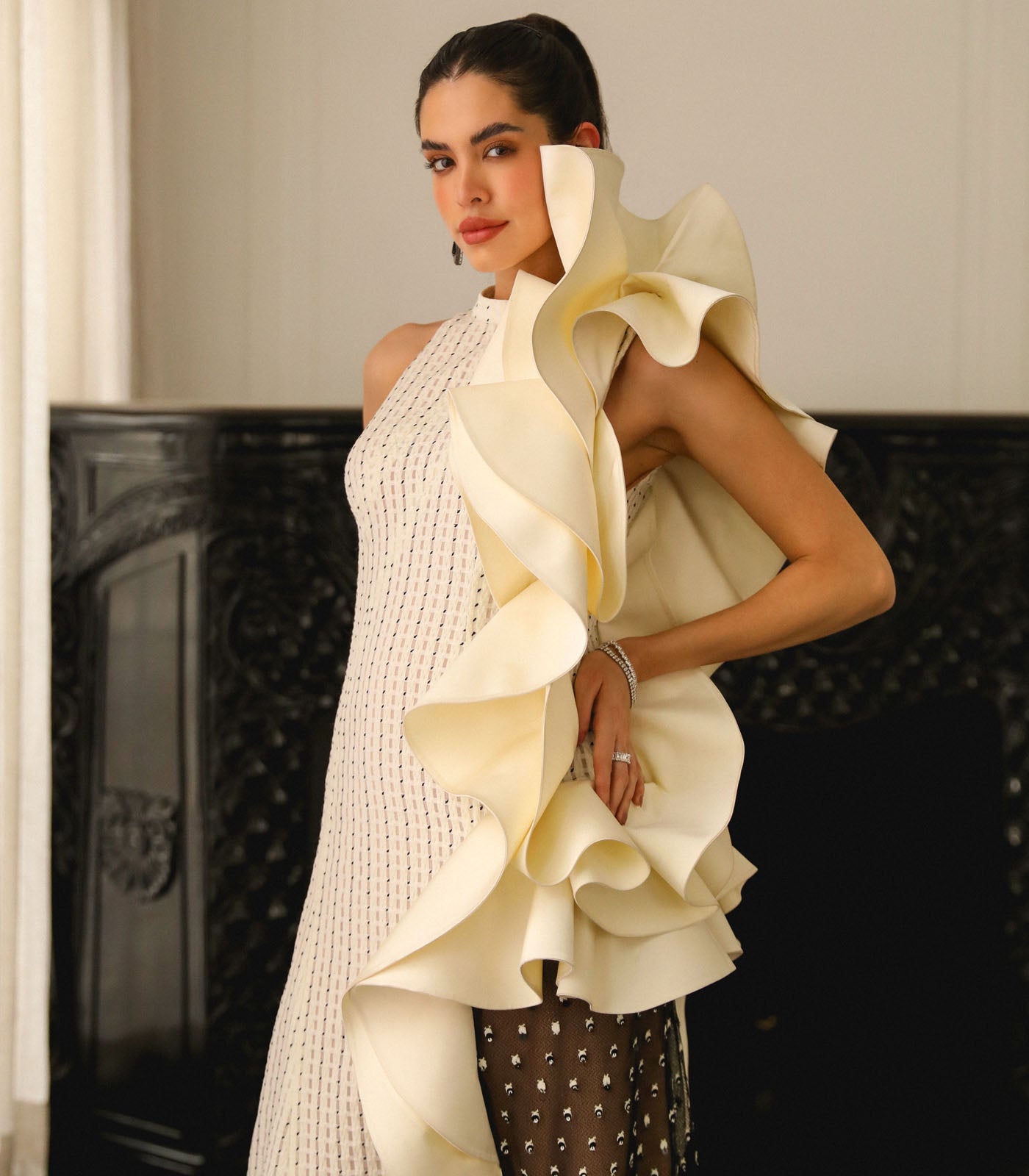 Wavy Drape Flared Gown