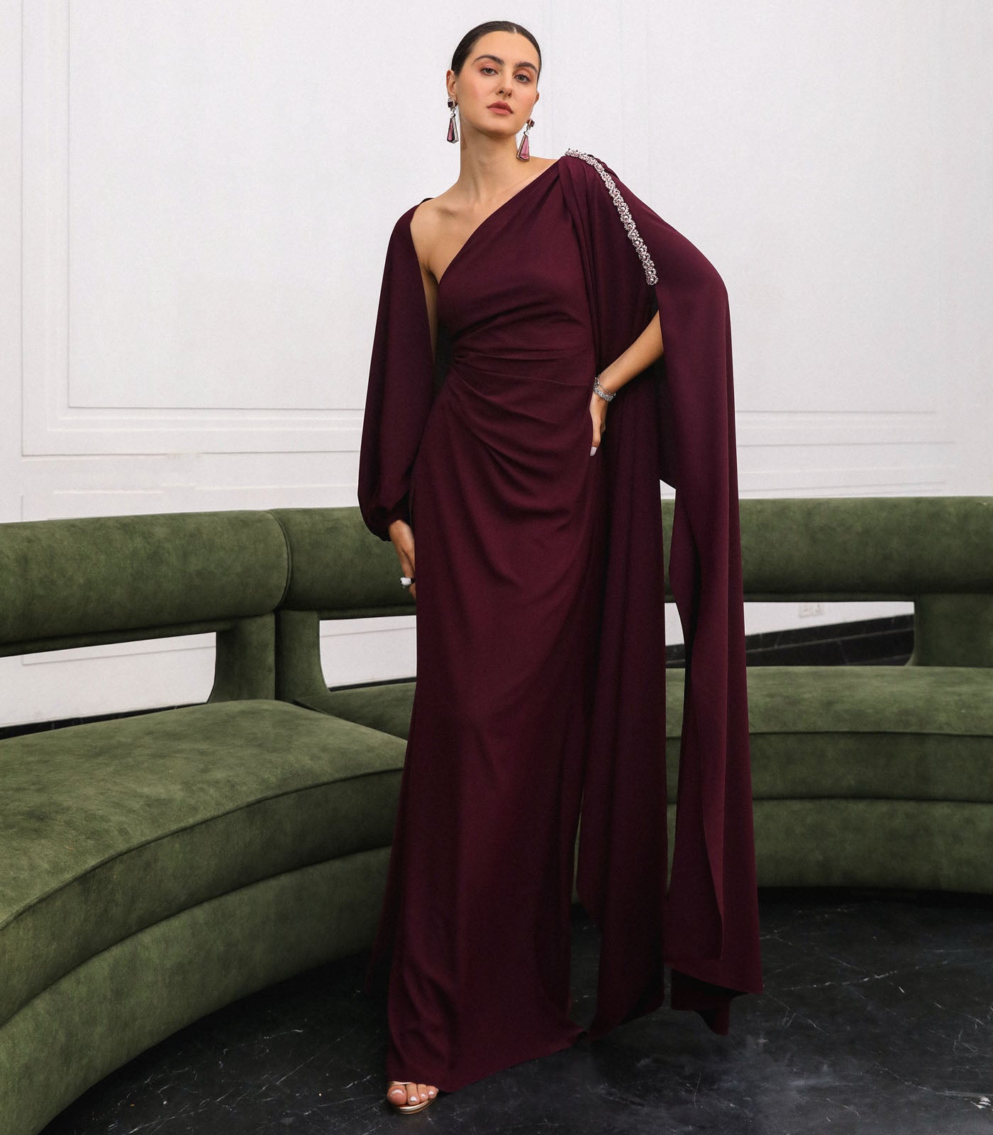 One Shoulder Draped Gown