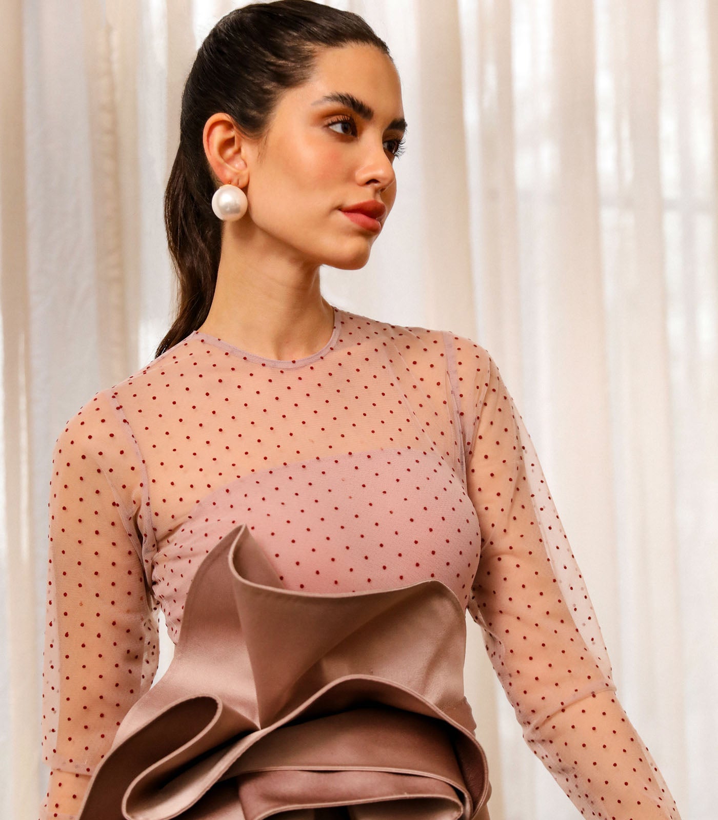 Sheer Bodice Draped Gown