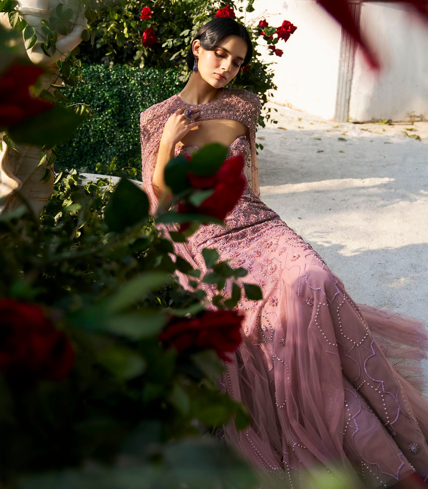 Cut-Out Gown with Cape