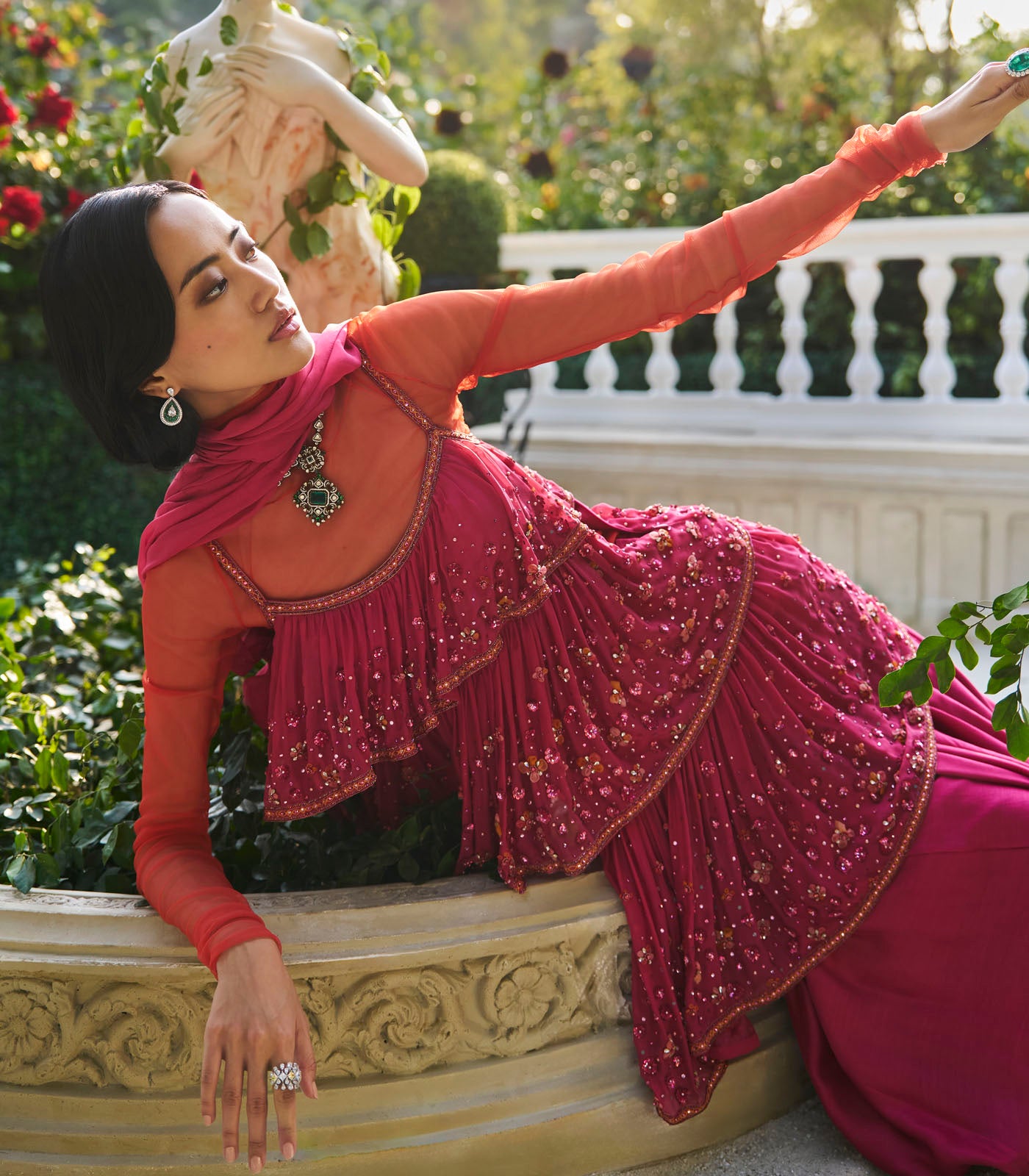 Tiered  Kurta And Sharara Set