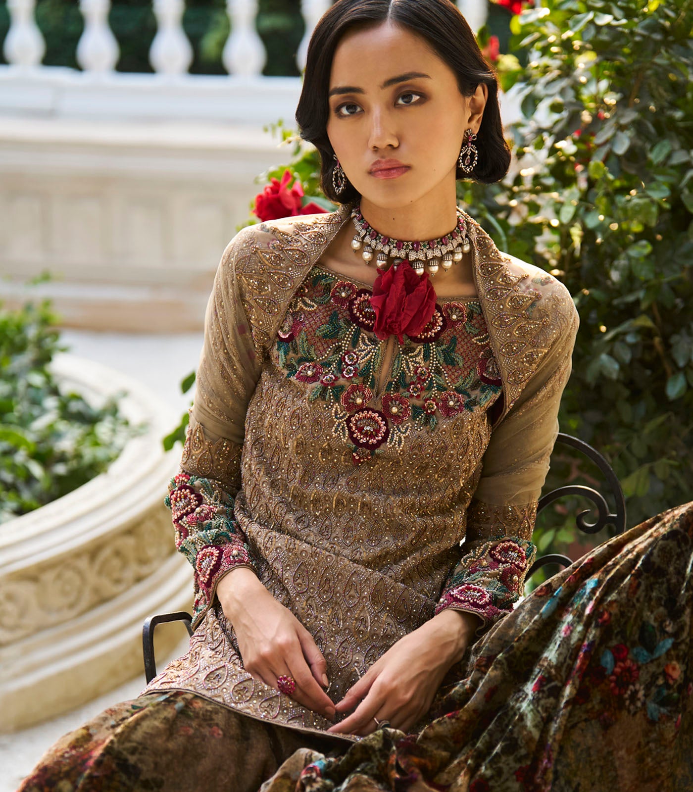 Grid Embroidered Kurta Set