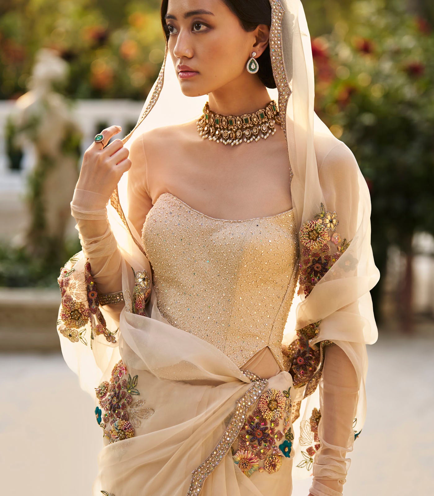 Embellished Floral Saree Set