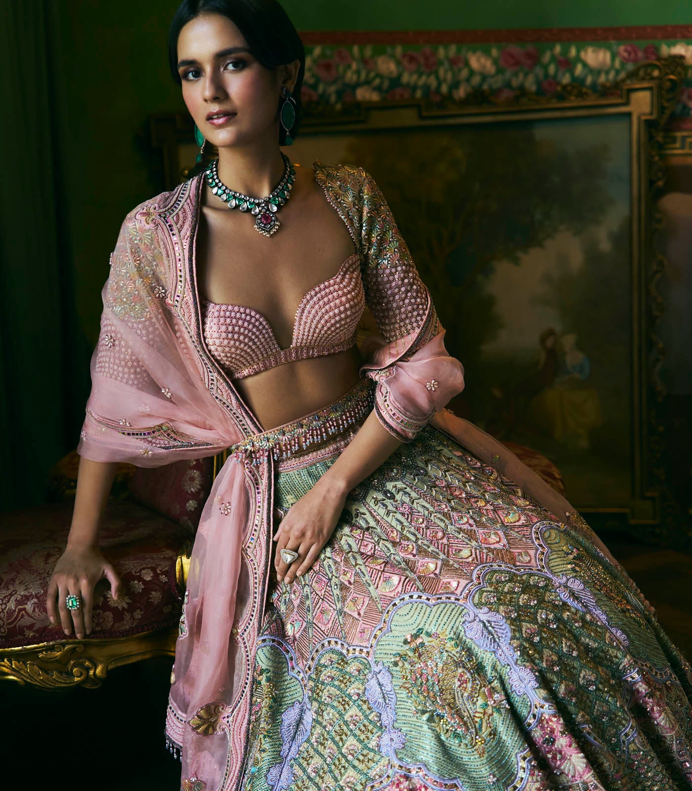 Multicolor Embroidered Lehenga Set